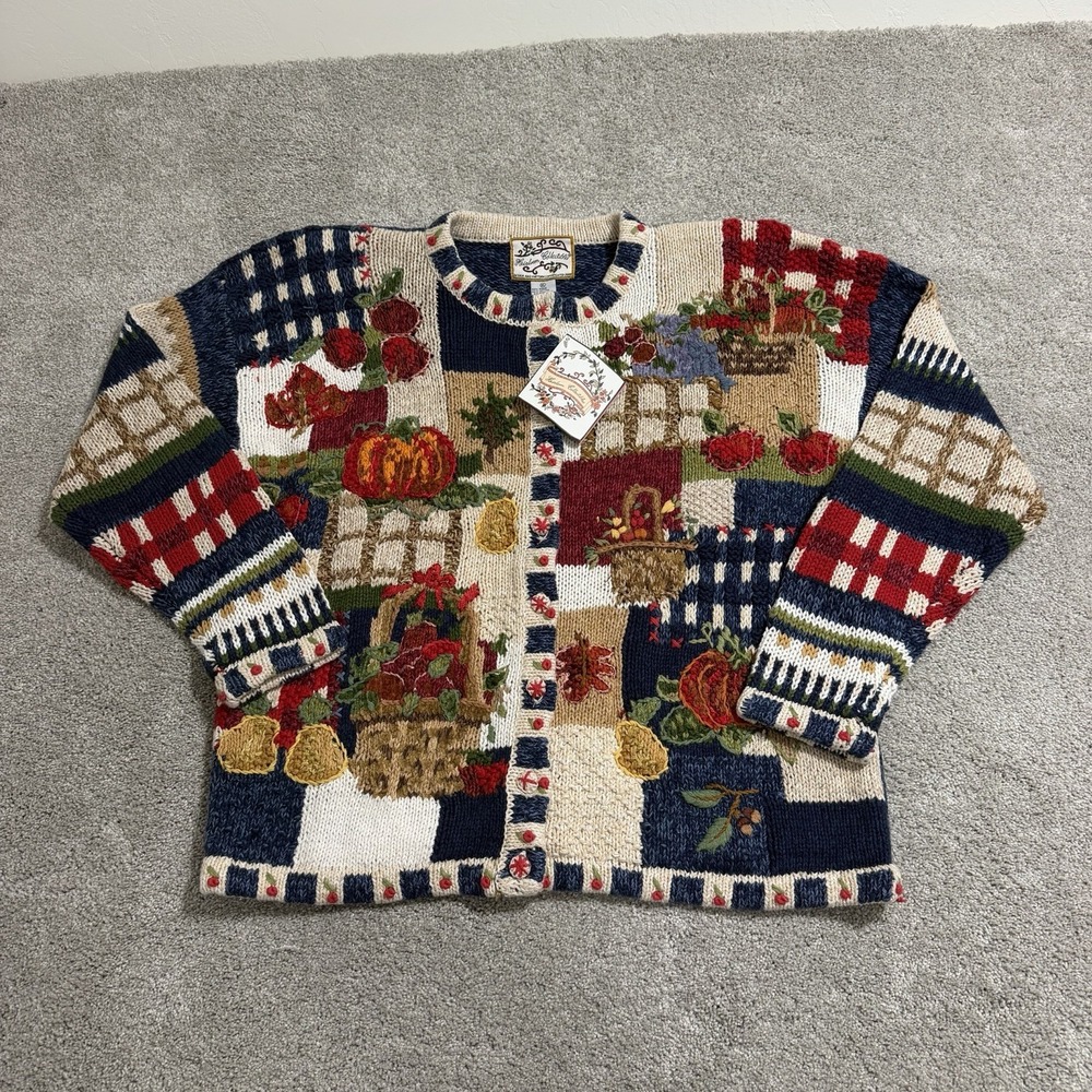 Vintage Heirloom Collectibles Sweater Womens Sz XL Navy Fall Harvest Pumpkins